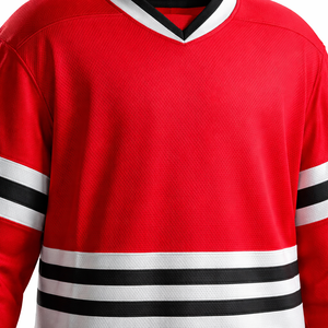 Uniforme de hockey sobre hielo personalizado rojo, blanco y negro, conjunto de camiseta y pantalones cortos sublimados, ropa de equipo para adultos, fabricante OEM ODM - Product Image 6