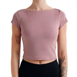Vêtements de sport pour femmes, col en V, coupe courte, design uni, extensible, léger, 180 g/m², séchage rapide, coupe ajustée, vente en gros - Product Image 1