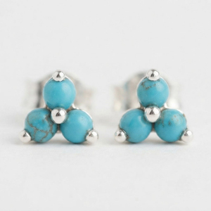 Romantic Women's <b>Turquoise</b> Flower <b>Earrings</b> Sterling Silver Rhodium Plated Wedding Engagement Anniversary Trendy Rhaya Jewels - Product Image 1