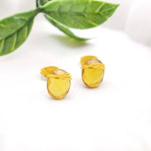 Pendientes de Cuarzo Citrino Facetado Ovalados, Joyería de Piedras Preciosas Envueltas en Alambre Hechos a Mano - Product Image 3