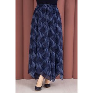 Falda Midi Asimétrica de Gasa Azul Marino a Cuadros, Suave y Transpirable, con Cintura Natural, Estampado Digital, Estilo Recto de Algodón Tejido - Product Image 2