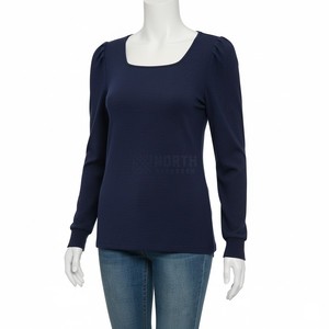 Camiseta de Algodón Orgánico con Cuello en U para Mujer, Estilo Casual y Transpirable con Mangas Abullonadas para Otoño e Invierno - Product Image 6