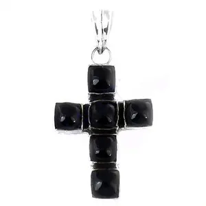 Handmade Silver <b>Cross</b> <b>Pendant</b> Necklace Black Onyx Gemstone Rose <b>Gold</b> Platinum Religious Style Religious Jewelry GIA Certificate - Product Image 3