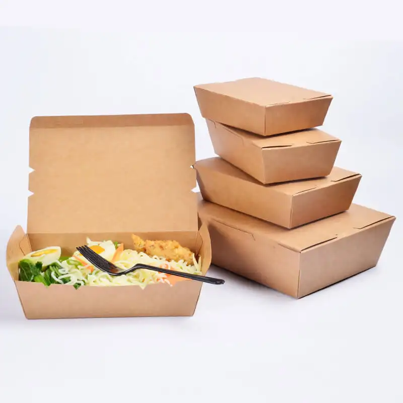 Großhandel Kraft papier Verpackungs box mit/ohne Deckel für Lebensmittel-Maßge schneiderte Lebensmittel box zum Mitnehmen für Restaurants