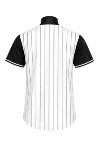 Maillot de baseball personnalisé blanc à fines rayures, chemise de baseball noire à manches raglan boutonnée, haut d'uniforme d'équipe uni et respirant - Product Image 2