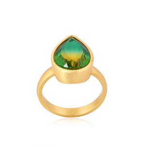 แหวนทองเหลืองชุบทอง22K สำหรับผู้หญิงแหวนควอทซ์คู่ไดออปไซด์ชุบทอง - Product Image 4