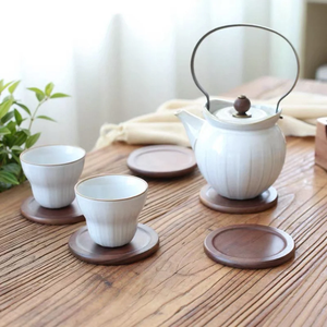 6 pièces ensemble de sous-verres ronds en bois antidérapants avec support en bois pour bureau, table à manger à la maison sous-verres gratuits - Product Image 4