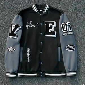 Veste universitaire en cuir de laine personnalisée pour hommes Patch broderie lavage à l'acide manteau Letterman - Product Image 1