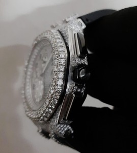 Luxury Men's Business Antique Diamond Analog <b>Watch</b> Quartz Movement Stainless Steel Case VVS Moissanite <b>Rubber</b> Band Iced Fashion - Product Image 3