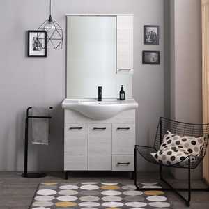 Modern 85cm White Oak Floor-Standing Bathroom Vanity with <b>Mirror</b> Ravenna <b>Wall</b> Unit <b>Set</b> - Product Image 2