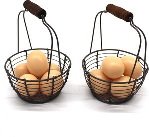 Metal Wire Mini <b>Egg</b> Baskets Rust Gathering Baskets with Wooden Handle Country Vintage Style <b>Storage</b> Baskets Set of 2 - Product Image 4