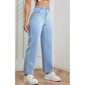 Modern Womens Vintage Ice Blue Baggy Wide Leg <b>Denim</b> Pants High Waist Plating <b>Soft</b> Stretch Eco Friendly Durable Trendy Casual - Product Image 2