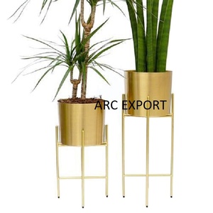 Set of 2 Gold Plated Metal Brass Material Garden <b>Planters</b> for Hotel and Resort Indoor <b>Planters</b> With Stand at Affordable Price - Product Image 1
