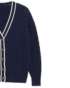 เสื้อคาร์ดิแกนถักไหมพรมสีขาวกรมท่าสำหรับผู้ชายและผู้หญิง ผลิตจากผ้าฝ้ายเนื้อนุ่ม พร้อมกระดุมแบบคลาสสิก เหมาะสำหรับสวมใส่ลำลองในฤดูหนาว - Product Image 3