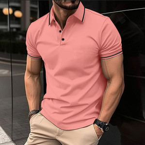 Camiseta de Polo de gama alta para hombre, estampado de patrón sólido, cuello de equitación, camiseta de manga corta, tela de punto informal inteligente con parte delantera - Product Image 1