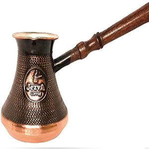 Copper Greek Turkish Coffee Pourer Pot Metal Warming Pot Turkish Metal Coffee Pot With Wooden Handle Moroccan Coffee Pot - Product Image 1