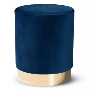 Round Soft Compact Padded Stool Small Cube Upholstered Pouffe with Gold Trim Velvet Ottoman Foot Stool Great for Home Decor