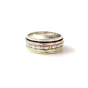 Rose Gold Gold Plated Three Tone <b>Spinner</b> <b>Ring</b> 10.6 Gram Fine Christian Jewelry Inlay Trendy Key Shape Fashionable Style for Gift - Product Image 1