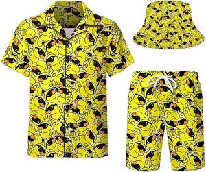 Hot Summer Cotton <b>Linen</b> Multi-color Standing Collar <b>Short</b>-sleeved Printed Men's Hawaiian <b>Shirt</b> <b>Set</b> - Product Image 1