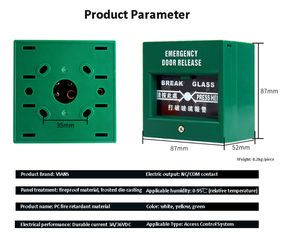 Botón de Salida de Emergencia para Alarma de Incendio, Punto de Llamada EMC de Doble Polo para Apertura de Puerta, Punto de Salida de Vidrio Roto para Interiores, ABS TK-920B Vians/OEM - Product Image 4