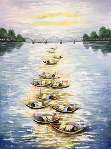 ภาพวาดสีน้ำมันวาดภาพวาดด้วยมือแบบทันสมัยขนาด60*80ซม. ทำจากผ้าใบฐานยามบ่ายพระอาทิตย์ตกดิน - Product Image 3