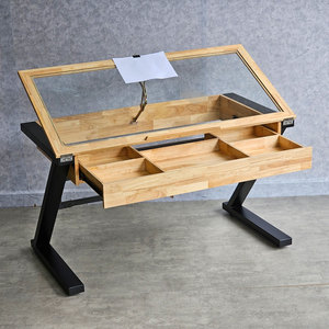 DraftingDesk DD68009 Modern Industrial Architectural <b>Drawing</b> Table with Metal Stand Glass Top for <b>Office</b> & Study for Bedroom Use - Product Image 6