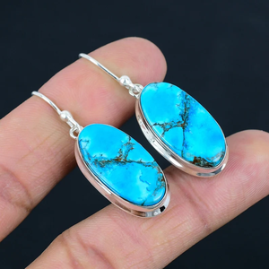 Haute qualité bleu Turquoise pierres précieuses boucles d'oreilles 925 en argent Sterling à la main goutte boucles d'oreilles cadeau de Pâques pour les femmes - Product Image 2