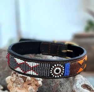 Beaded Leather <b>Dog</b> Collars for Pets with Hand Embroidery Detail Vintage Seed Beads <b>Dog</b> Collars with Durable Leather Base - Product Image 6