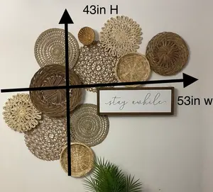 Artigianato di alta qualità in Rattan appeso a parete naturale ecologico decorazione della casa in metallo rotondo con cornice Boho Wall Decor per la casa