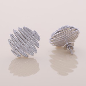 IGI Certified Multi Row Round Pave Diamond Stud <b>Earrings</b> <b>Solid</b> 925 Sterling <b>Silver</b> Wide Statement <b>Earrings</b> for Women - Product Image 4