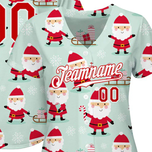 Camiseta de Béisbol Personalizada con Estampado de Santa Claus, Navidad, Botones Completos, Manga Corta, Ropa de Equipo - Product Image 4