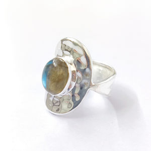 5.2 Grams <b>Labradorite</b> Gemstone <b>Ring</b> Platinum Men's <b>Ring</b> with Natural Stone Cut Rhodium Plated and Set Everyday Wear - Product Image 1
