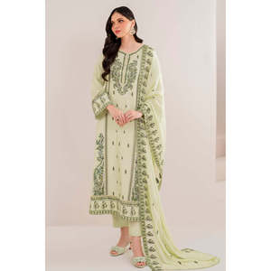 Magnifique ensemble chemise élégante et respirante en mousseline de soie brodée à manches longues pour le printemps/été, avec dupatta et pantalon - Product Image 1