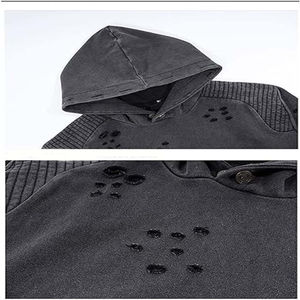 Sweat à capuche vintage Streetwear Hip Hop broderie déchiré détruit en détresse lavage sweat à capuche respirant mode personnalisée - Product Image 4