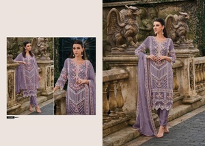 Nouvelle Salwar Kameez en soie lourde pour femme avec broderie fantaisie en organza doux et moti travail multicolore en stock à vendre en ligne - Product Image 4