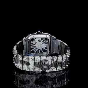 Reloj Mecánico Analógico de Acero Inoxidable de Lujo Personalizado, Esqueleto de Dos Tonos Negro y Blanco, Esfera de Cristal con Moissanita de Alta Calidad - Product Image 4