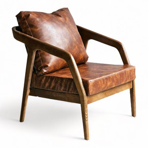 Sillón Individual Moderno Kana con Estructura de Madera de Fresno y Cojín de Cuero Sintético para Oficina en Casa, Sala de Estar u Hotel - GSD68061 - Product Image 1