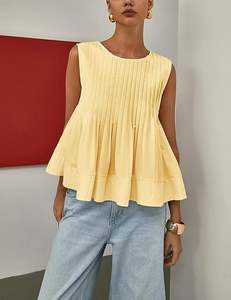 Camisetas sin mangas de verano para mujer, camisetas plisadas con picardías, blusa informal sin mangas con peplum, camisetas 2025 - Product Image 5