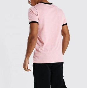 Camisetas Ringer cuello redondo Camiseta hombres Etiqueta Privada bloqueo manga camisas hombre peso pesado 200GSM Casual Slim Fit camisetas - Product Image 2