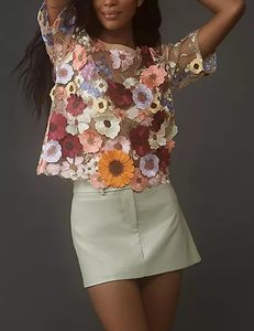 Camisetas de Punto Lavadas para Mujer, Bordado de Estrella Vintage, Estilo Y2K, Manga Corta, Tops Casuales, Ropa Urbana Unisex, 100% Algodón - Product Image 4