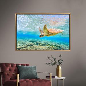 Ocean <b>Blue</b> Wall Art: Printed Sea Turtle <b>Canvas</b> for Home Decor,1P:Gold Framed - Product Image 1