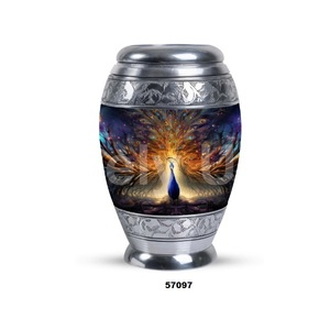 Aluminium <b>Peacock</b> Theme Keepsake Cremation Adult Urn for Human Ashes With Free Velvet <b>Bag</b> - Product Image 1