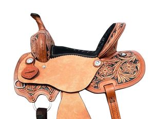 Sillín inglés con herramientas de primera calidad, sillín de cuero de caballo de carreras de barril occidental con juego de accesorios de equitación a juego - Product Image 2