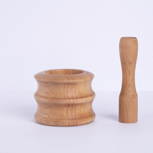 Juego de Mortero y Pilón de Madera de Haya Texturizada, Molinillo de Especias de Madera Natural Sólida, Triturador de Ajo, Herramienta de Cocina Profesional Ecológica - Product Image 1