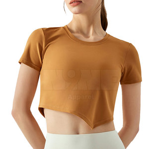 Meilleur prix Logo personnalisé T-shirt haut court pour femme Couleur personnalisée tissu de toile d'été - Product Image 1