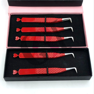 Best Design Red Powder Coating Back Side Heart Fiber Nano Tip Anti-Magnetic Anti-Static 10MM Length Eyelash Extension <b>Tweezers</b> - Product Image 1