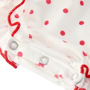 Combinaison pour filles à pois respirante en polyester/coton, col à volants mignon, manches courtes, douce et confortable, tenue d'été pour bébé, logo personnalisé - Product Image 4