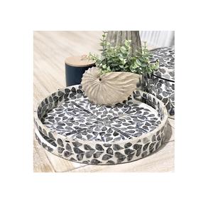 Bandeja de Servir Redonda Ecológica Hecha a Mano con Incrustaciones de Nácar y Madera con Plato Decorativo para Alimentos - Product Image 5