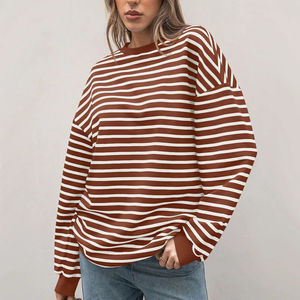 Women Striped Eco-Friendly Winter Sweatshirt 2025 Long Sleeve <b>Batwing</b> Sleeve Round Neck Casual Loose <b>Tops</b> - Product Image 1