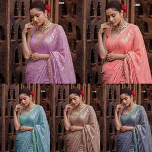 El último diseñador de Bollywood Party Wear Georgette Saree Blusa con bordado de secuencia Trabajo Mayorista y fabricante de la India - Product Image 6